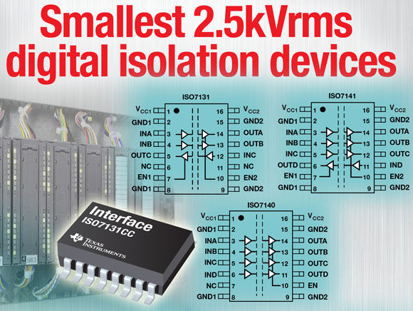 TI 推出最小型 2.5kVrms 数字隔离器件