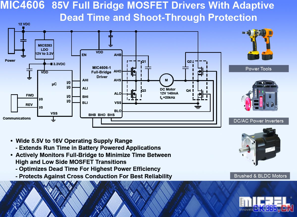 麦瑞半导体推出新型 85V 全桥 MOSFET 驱动器